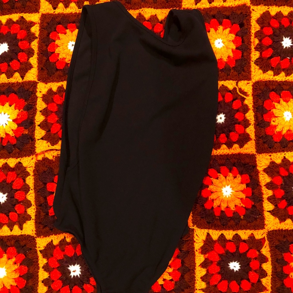Black Crepe Side Boob Thong Bodysuit